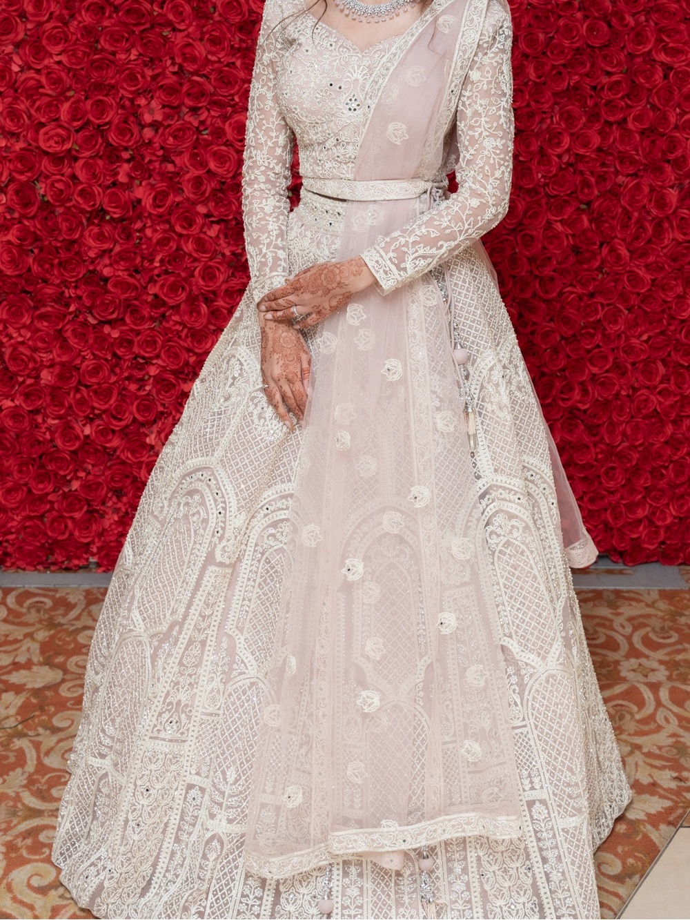 Embroidered Pink Bridal Dress with Sheer Dupatta